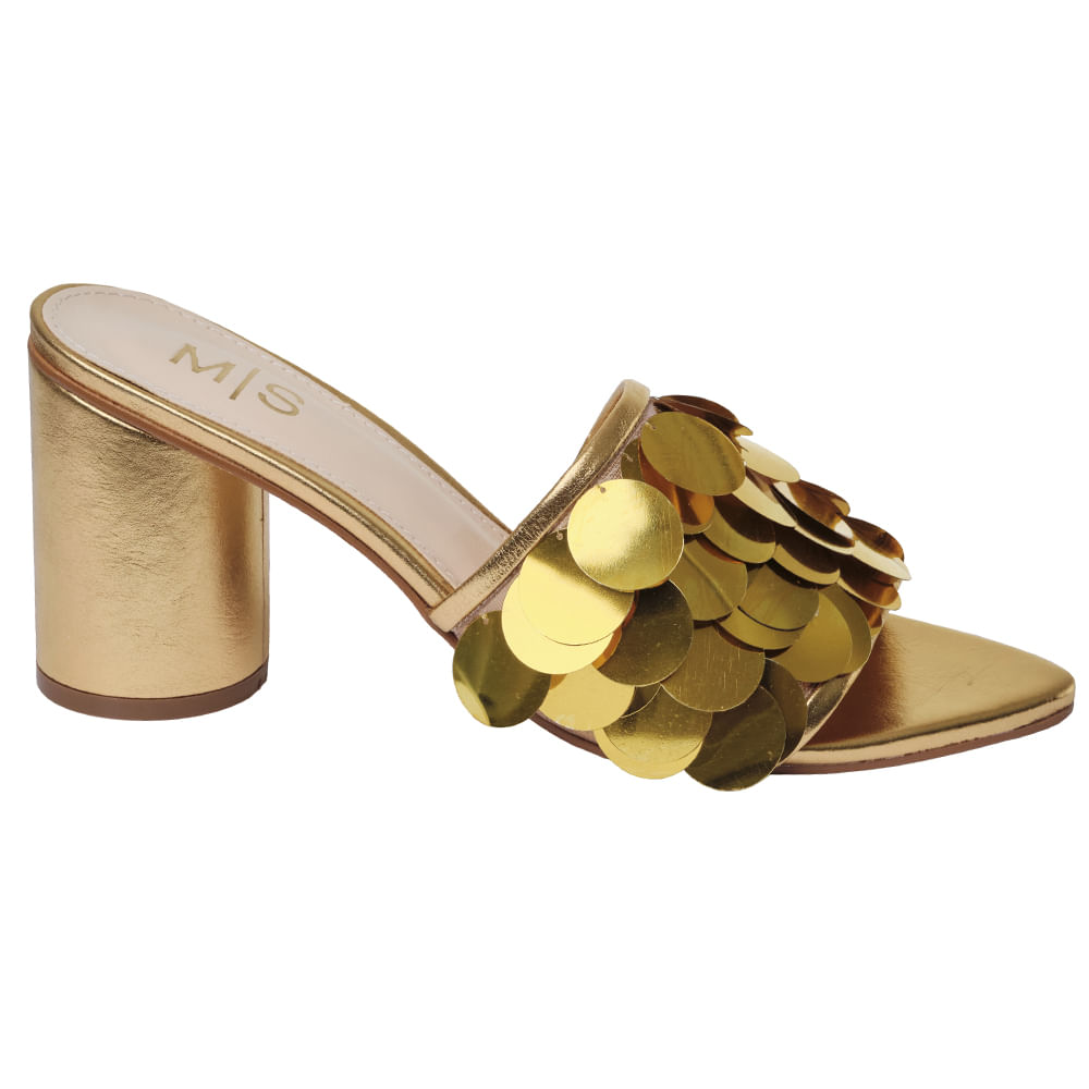 sandalia salto bloco paete metal ouro m|s-1